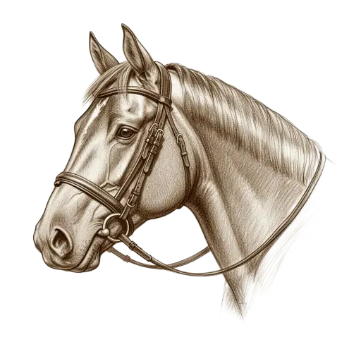 Pencil sketch of a horse's head in a bridle